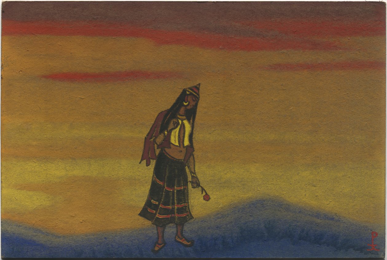 A Captive Girl with a Rose, kostumedesign til "Polovtsian Dances" fra Borodins opera "Prince Igor", 1943 af Nicholas Roerich