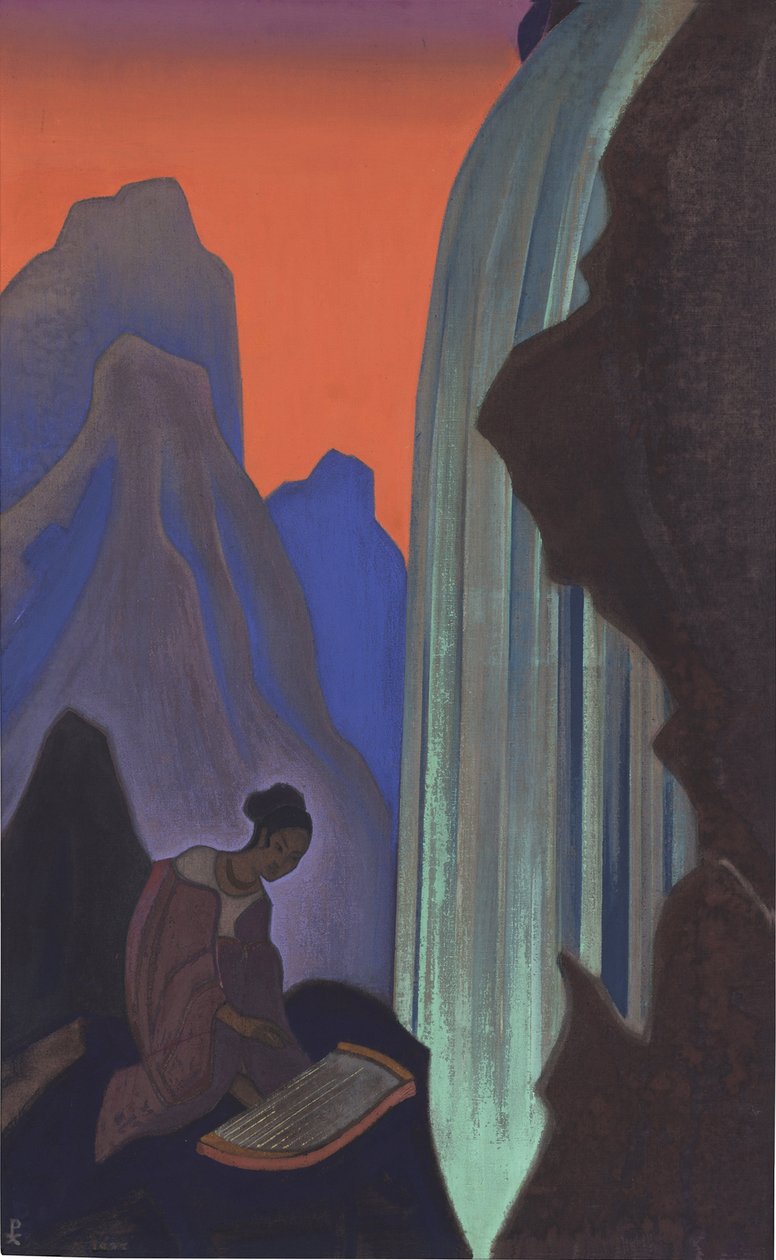 Chant de la cascade - Sangen om vandfaldet af Roerich, Nicholas (1874-1947). Tempera på lærred, størrelse: 99,5x61,5, , State Oriental Art Museum, Moskva af Nicholas Roerich