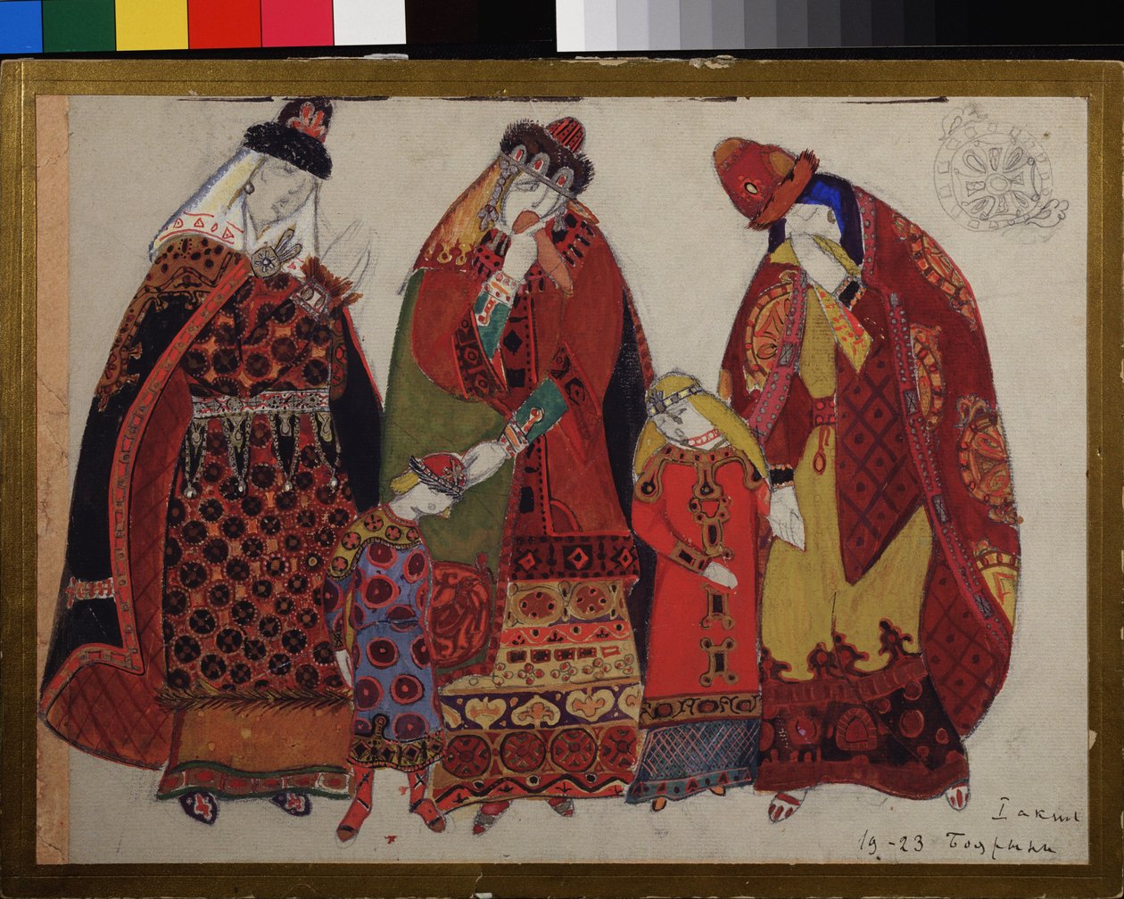 Kvinder og børn. Kostumeprojekter til operaen Prins Igor af Alexandre Borodin (Borodin) (1833-1887). Værk af Nicholas Roerich (1874-1947), blyant, gouache og blæk på papir af Nicholas Roerich
