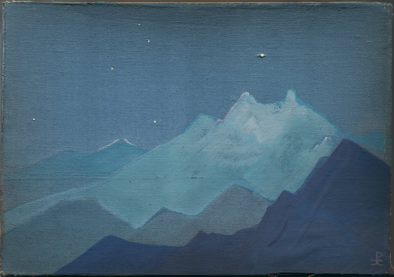 Himalaya, månebeskinnede bjerge, skitse, 1933 af Nicholas Roerich