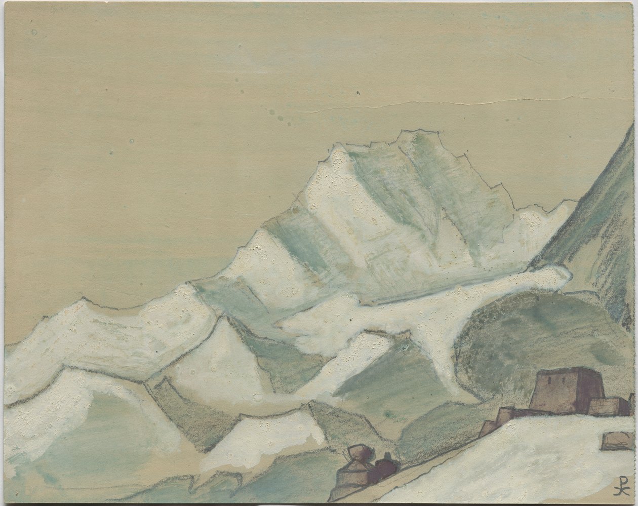 Himalaya hinsides skyerne, skitse, 1933 af Nicholas Roerich