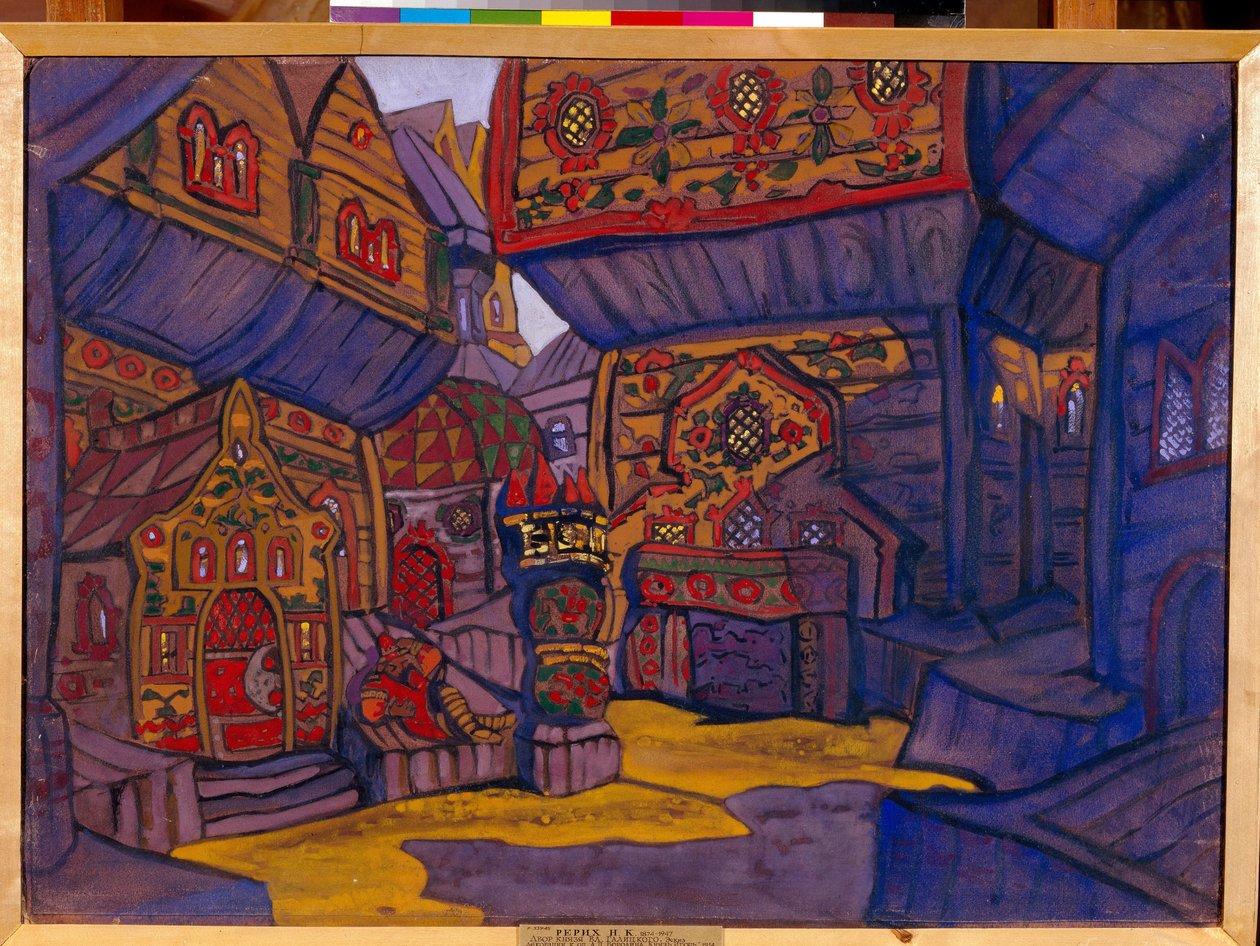 Prins Vladimir Galitskys hof. Udsmykning til operaen ""Prins Igor"" af Alexandre Borodin (Borodin) (1833-1887). Værk af Nicolas (Nicholas) Roerich (1874-1947), gouache og tempera på papir af Nicholas Roerich