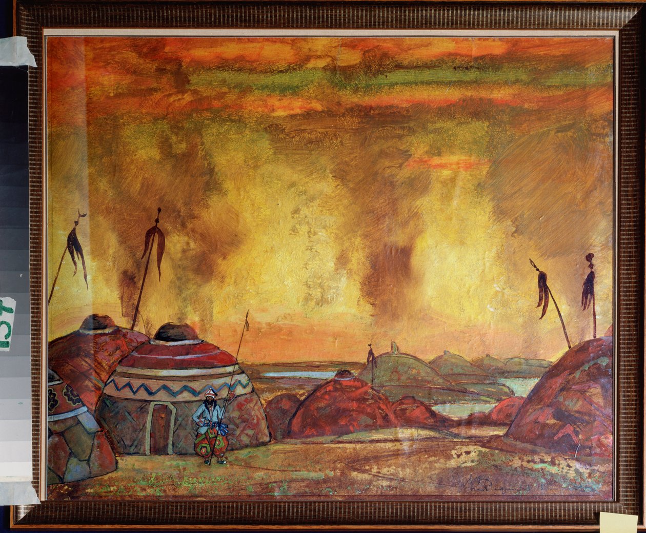 Polovtsien-lejren (eller Couman, Kouman). Forberedende indretning til operaen ""Prins Igor"" af Alexandre Borodin (Borodin) (1833-1887). Værk af Nicolas (Nicholas) Roerich (1874-1947), tempera på papir af Nicholas Roerich