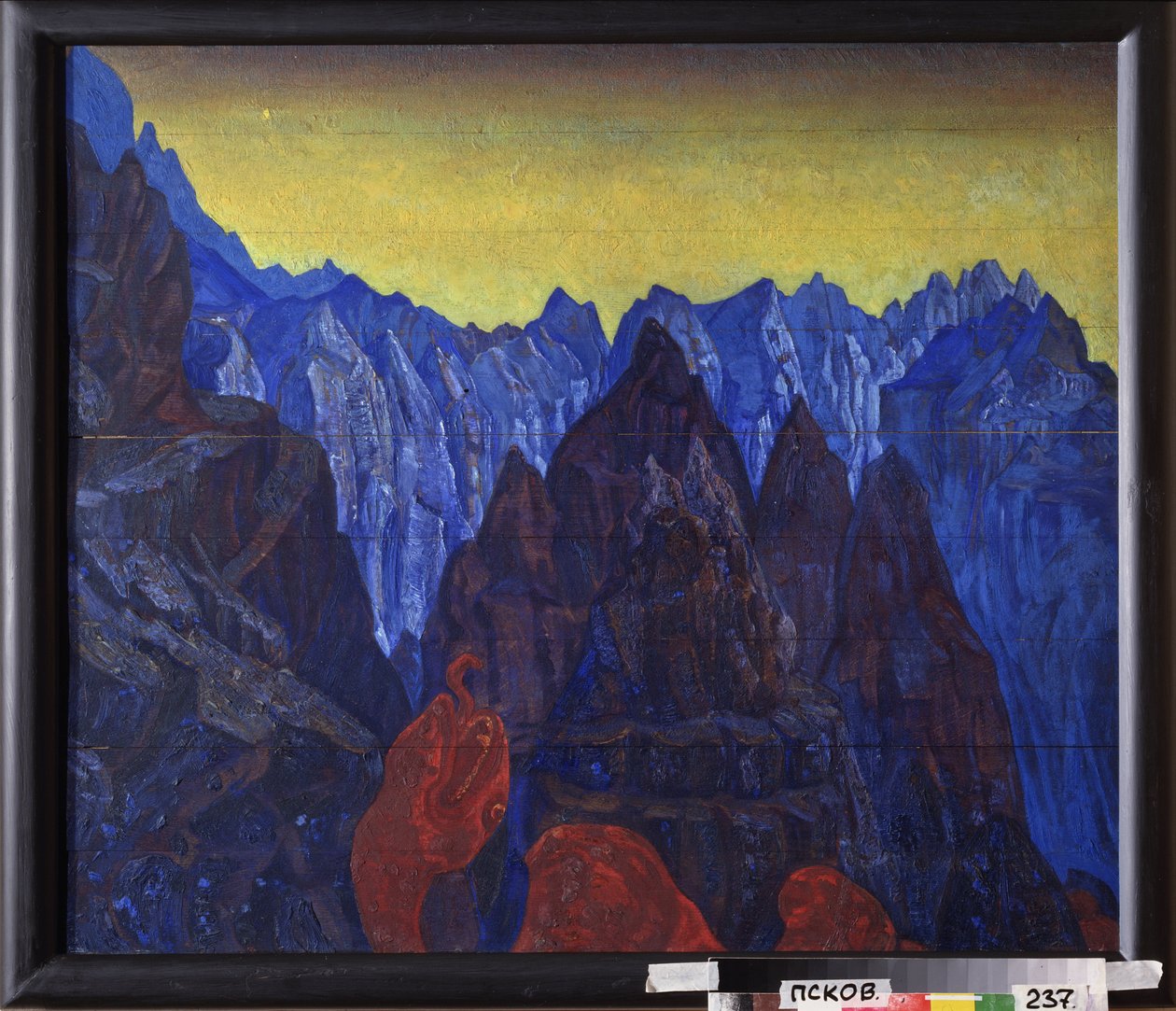 Slangens skrig. (Tibets bjerglandskab). Maleri af Nicholas Roerich (1874-1947), tempera på træ af Nicholas Roerich