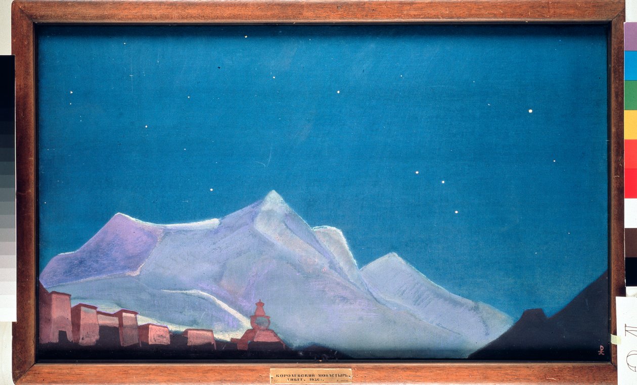 Det kongelige kloster i Hemis, i Tibet. (Buddhisme) Maleri af Nicolas (Nicholas) Roerich (1874-1947), tempera på lærred af Nicholas Roerich