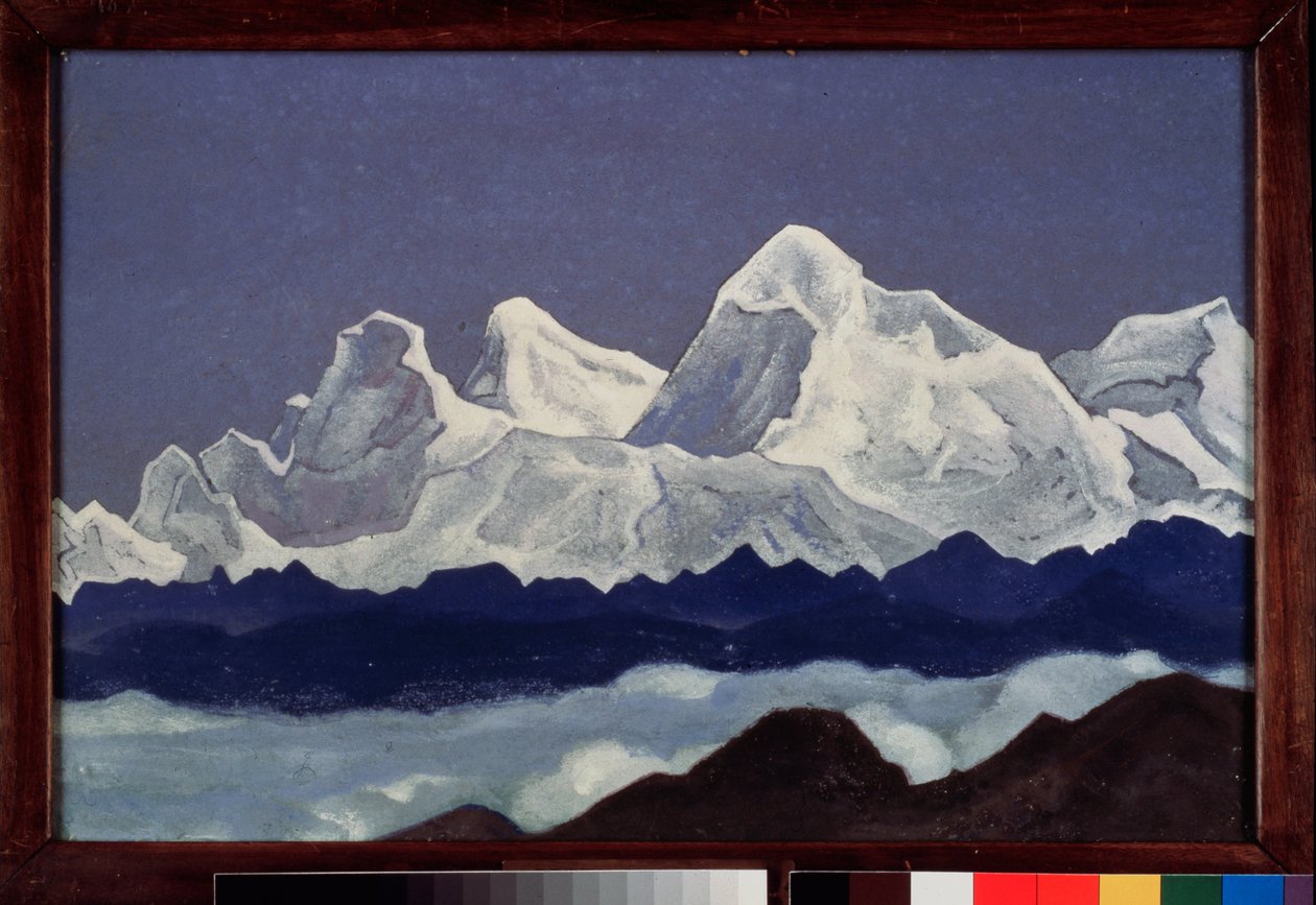 Mount Everest (Chomolungma) i Himalaya (Tibet). Maleri af Nicolas (Nicholas) Roerich (1874-1947), tempera på lærred af Nicholas Roerich