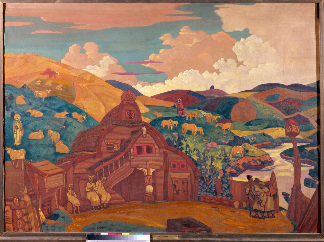 De tre glæder. Maleri af Nicolas (Nicholas) Roerich (1874-1947), tempera på lærred af Nicholas Roerich