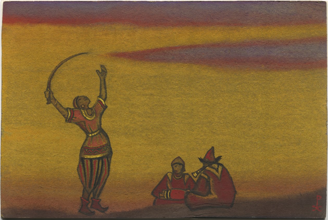 Polovtsians, en med en scimitar, kostumedesign til "Polovtsian Dances" fra Borodins opera "Prince Igor", 1943 af Nicholas Roerich