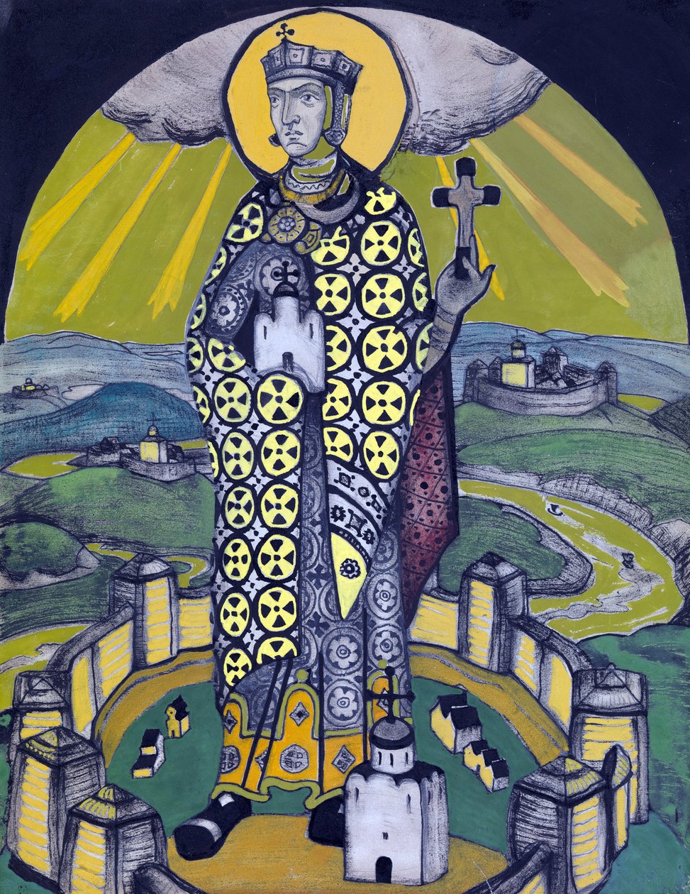Sankt Olga, prinsesse af Kiev (collage og tempera på papir) af Nicholas Roerich