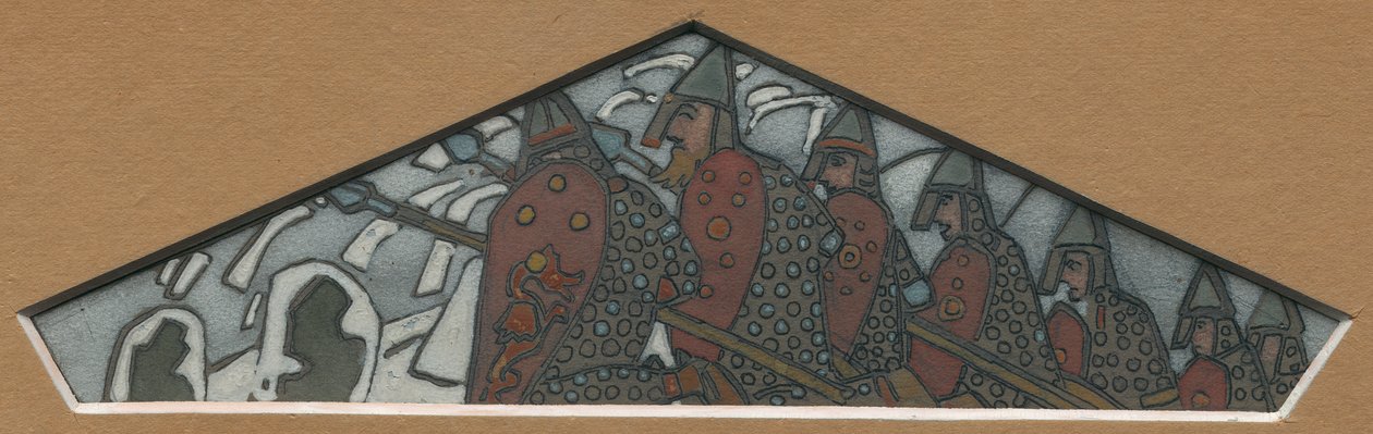 Skitse til den trekantede dekoration længst til højre af majolikafrisen "Northern Life", 1905 af Nicholas Roerich