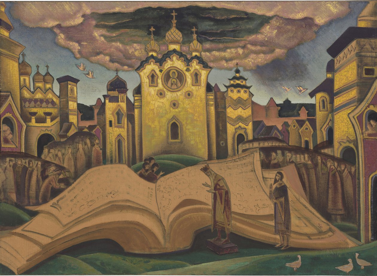 The Golubinaya Kniga (The Book of the Dove, le livre de la colombe) af Roerich, Nicholas (1874-1947). Tempera på lærred, størrelse: 73,5x101,5 af Nicholas Roerich