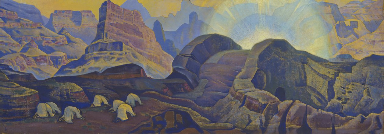 Miraklet (fra serien Messias) af Roerich, Nicholas (1874-1947). Tempera på lærred, størrelse: 62x205 af Nicholas Roerich