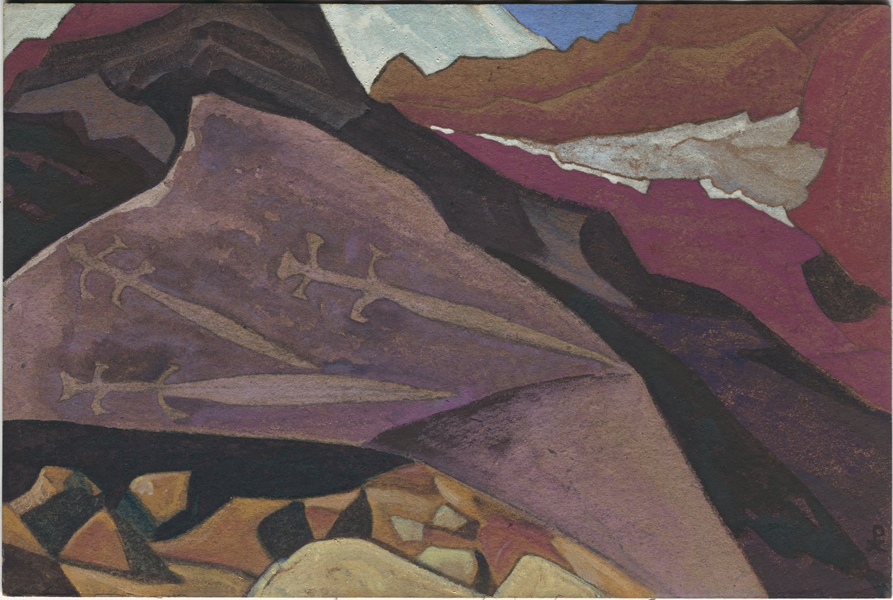 Three Glaives, Images on Rock, Lahul, 1936 af Nicholas Roerich