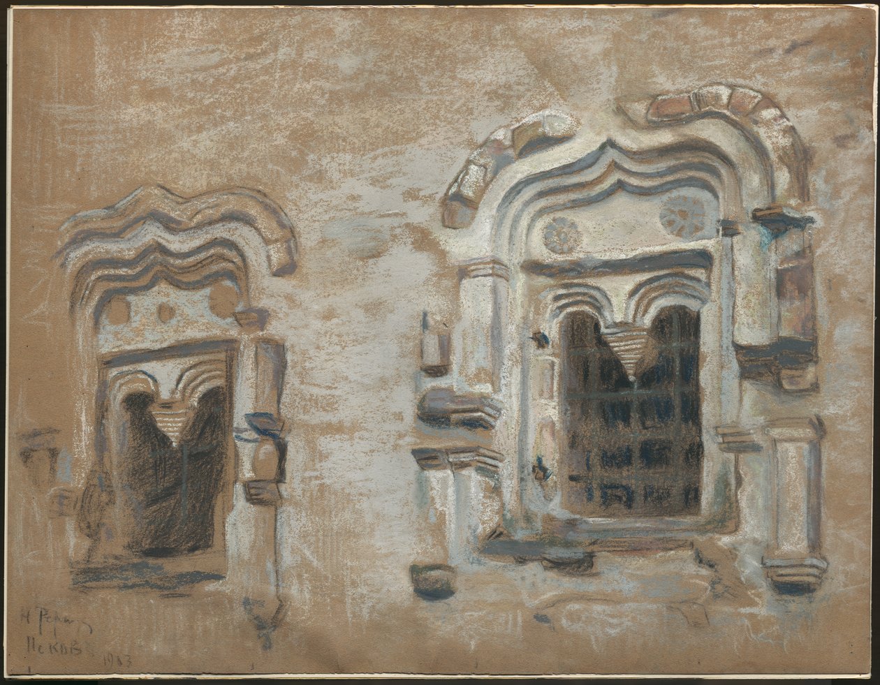 Vinduer i et hus fra det 17. århundrede, Pskov, fra "Studier fra rejse gennem gamle russiske byer", 1903 af Nicholas Roerich