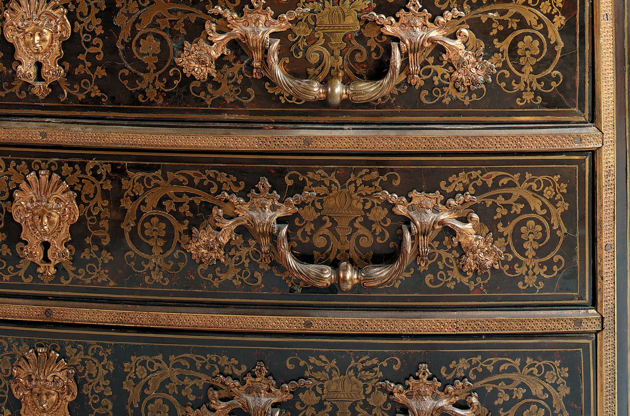 Detalje af en Louis XIV kommode (ormolu, messing, skildpadde og ibenholt boulle) (se også 486114-19) af Nicholas Sageot