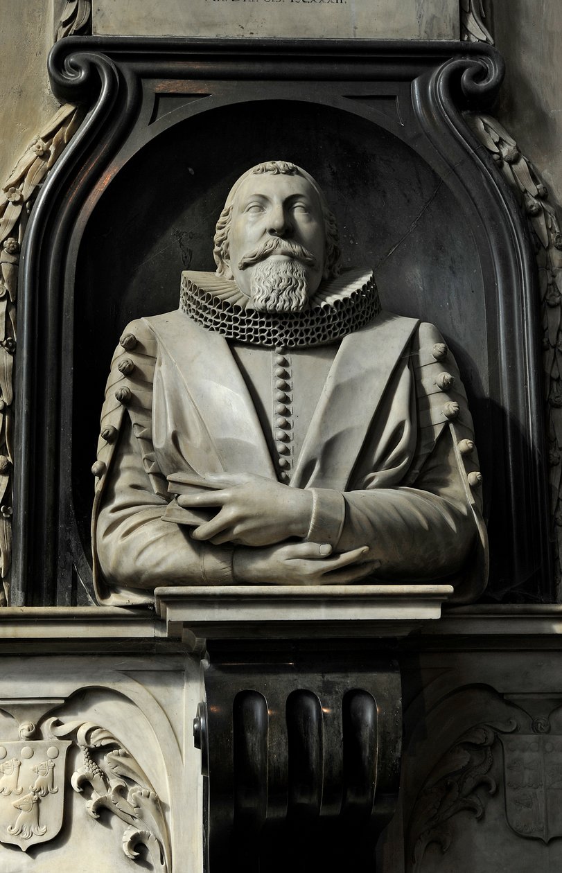 Mindesmærke for Hugo Barker, 1632 (marmor) af Nicholas Stone