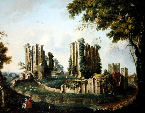 En omfattende udsigt over Kenilworth Castle (olie på lærred) af Nicholas Thomas (attr. to) Dall