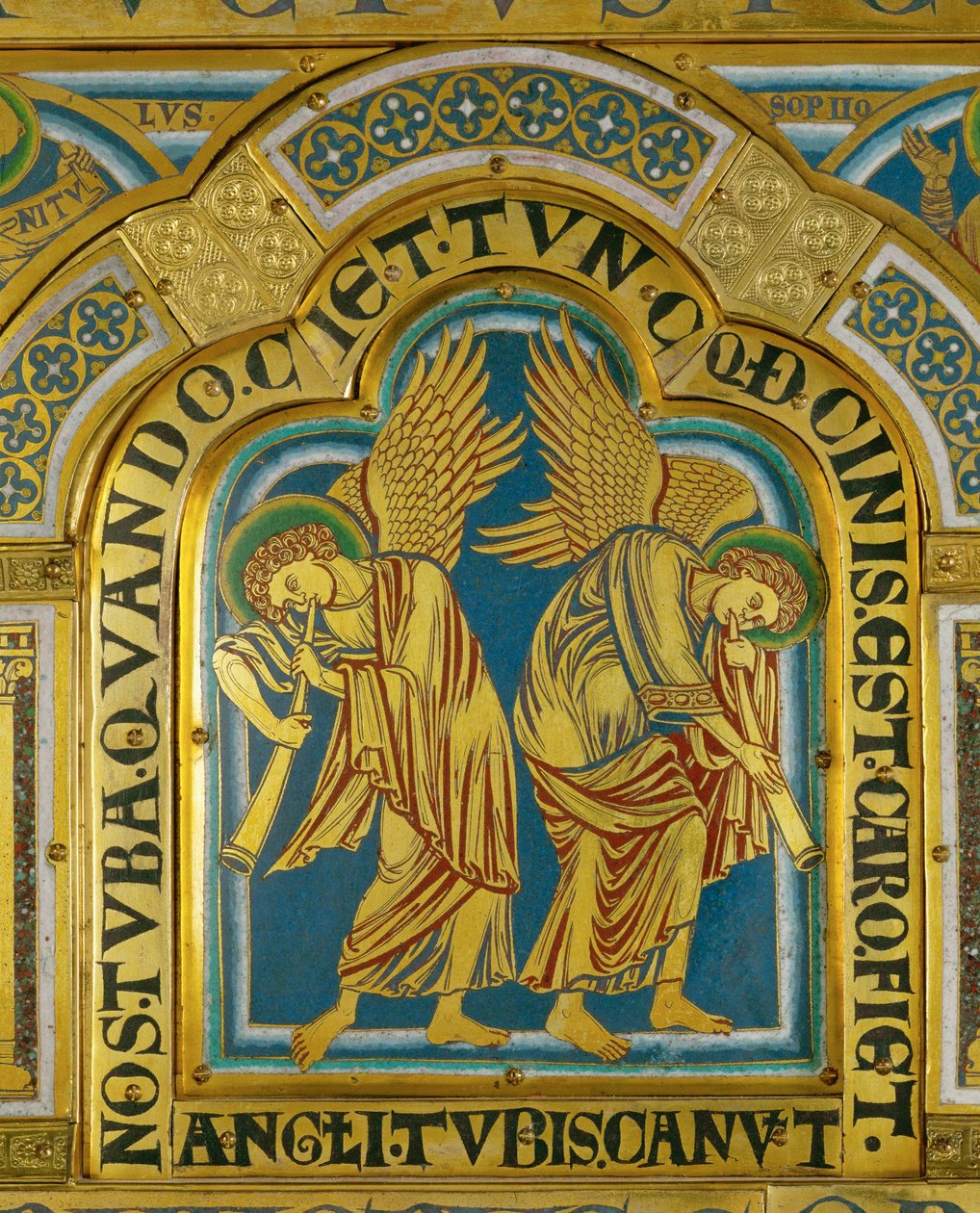 Opstandelsens engle, fra Verdun-alteret ... (emaljeplade i champleve-teknik på forgyldt kobber) af Nicholas of Verdun