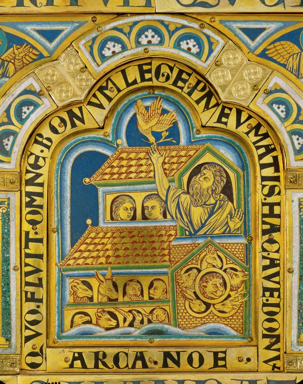 Noahs Ark og duens ankomst, Verdun-alteret ... (emalje på forgyldt kobber) af Nicholas of Verdun