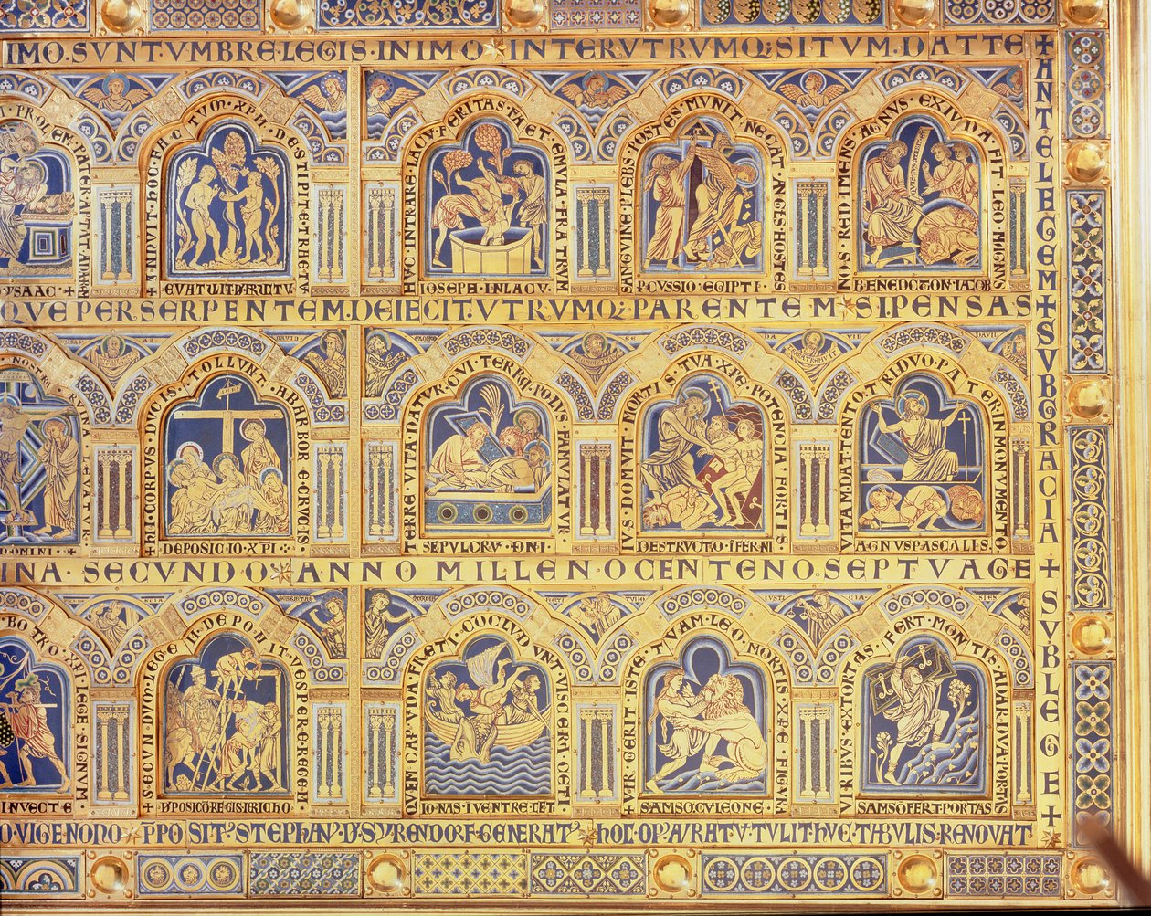 Verdun-alteret, med bibelske scener, 1181 (emaljearbejde) (højre del af det centrale panel) (for de andre paneler se 146819, 146820 og 146822) af Nicholas of Verdun