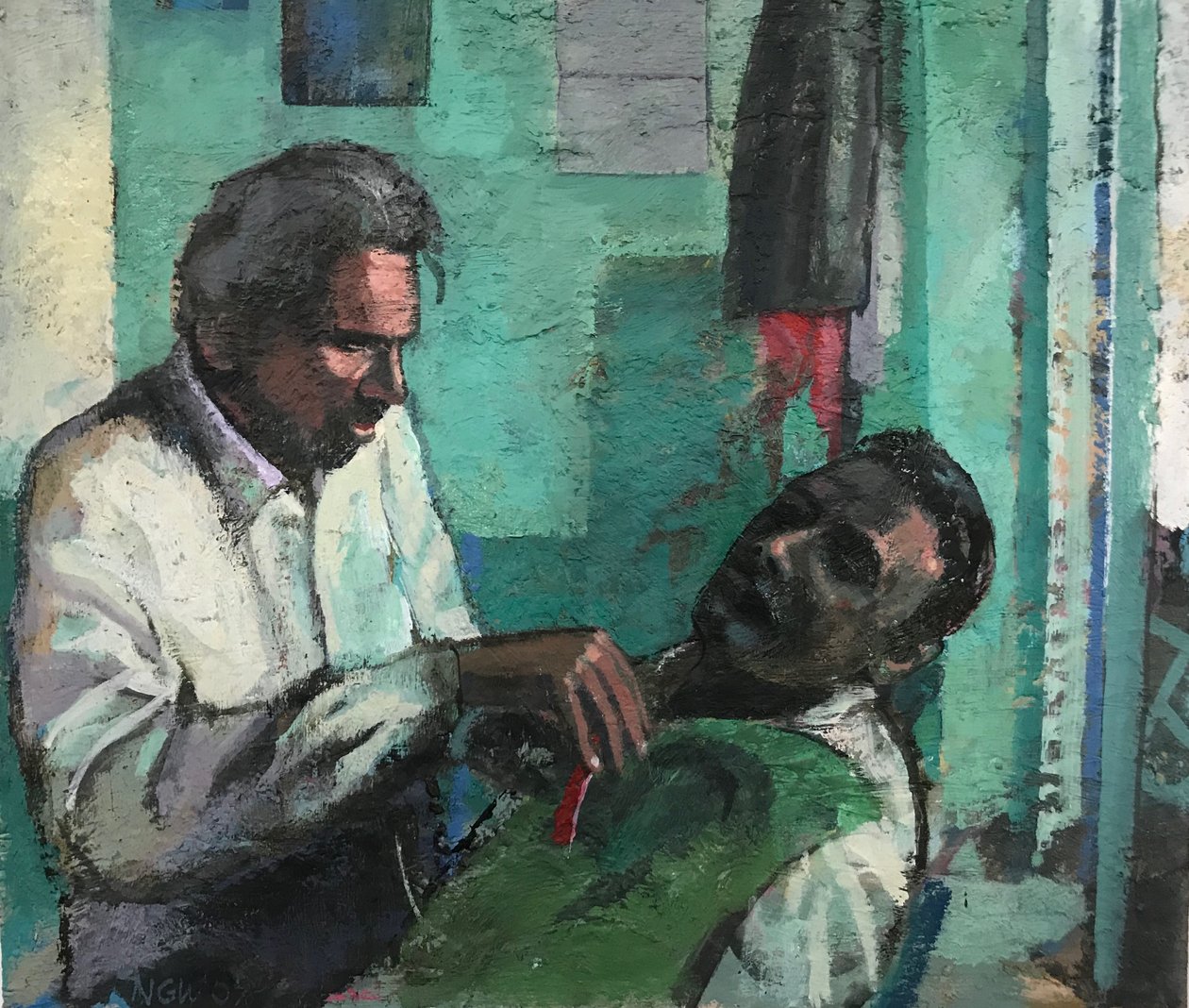 Barbershop, 2017-23 (olie på plade) af Nick Williams
