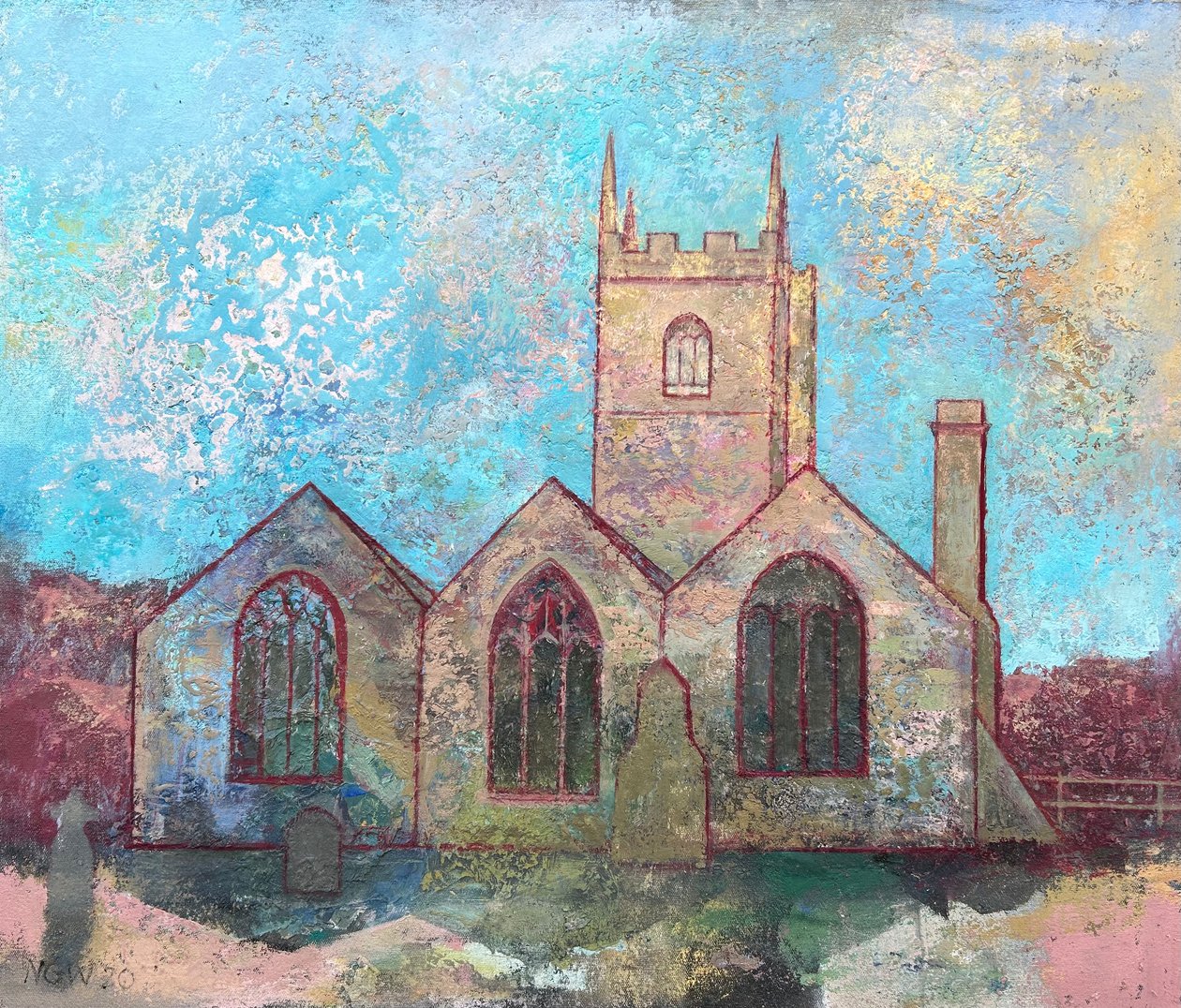 St Uny Church, 2021-23 (olie på plade) af Nick Williams