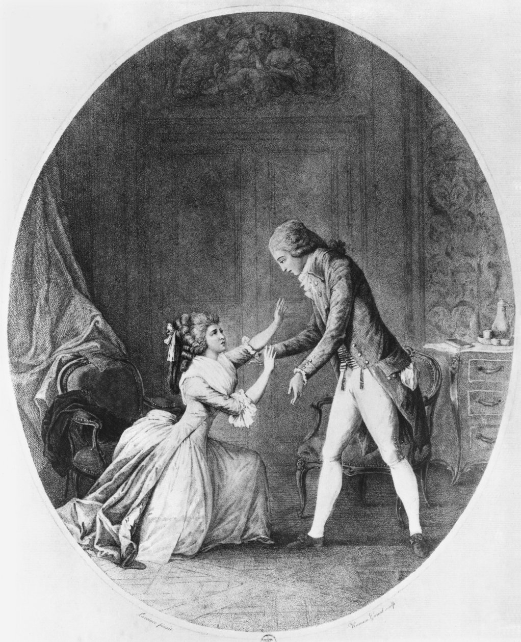 Valmont forfører Madame de Tourvel, illustration fra 