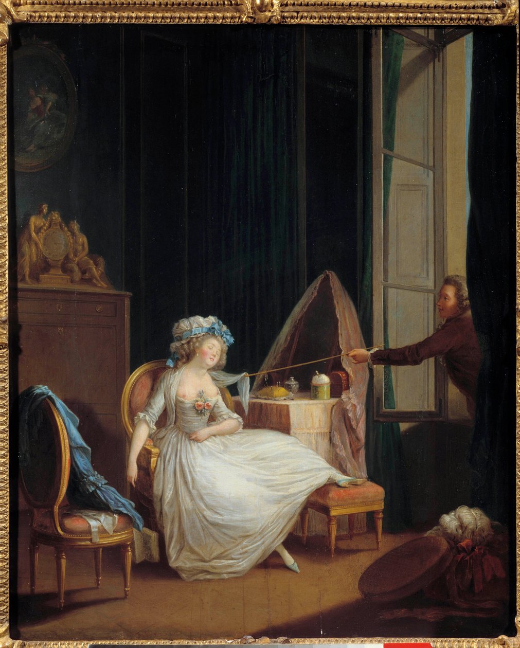 Letsindig kærlighed En mand opdager brystet på en ung kvinde, der sover på hendes bryst. Maleri af Niklas Lavreince (1737-1807). Paris fra det 18. århundrede. Musee Cognacq Jay af Niclas II Lafrensen