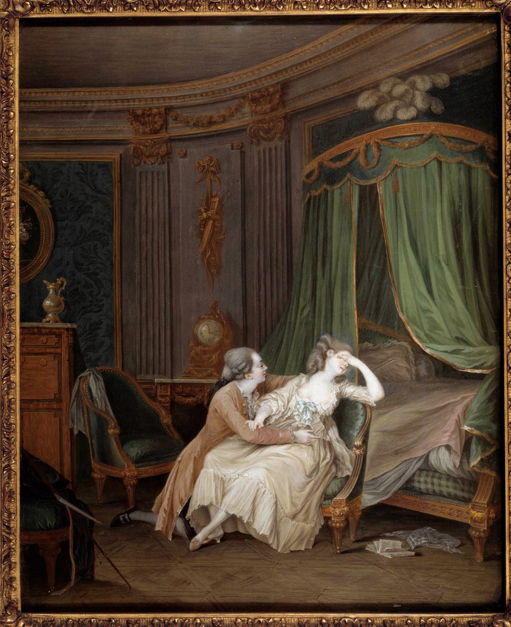 Sen omvendelse En mand bekender sandsynligvis en vantro til sin forlovede, der besvimer. Maleri af Niklas Lavreince (1737-1807) Paris fra det 18. århundrede, Musee Cognacq Jay af Niclas II Lafrensen
