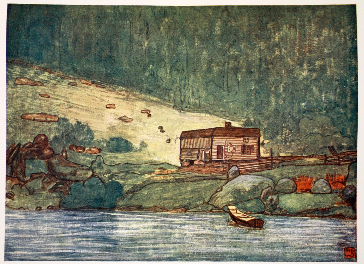 En lille gård ved floden ved Gjoba, 1905 af Nico Jungman