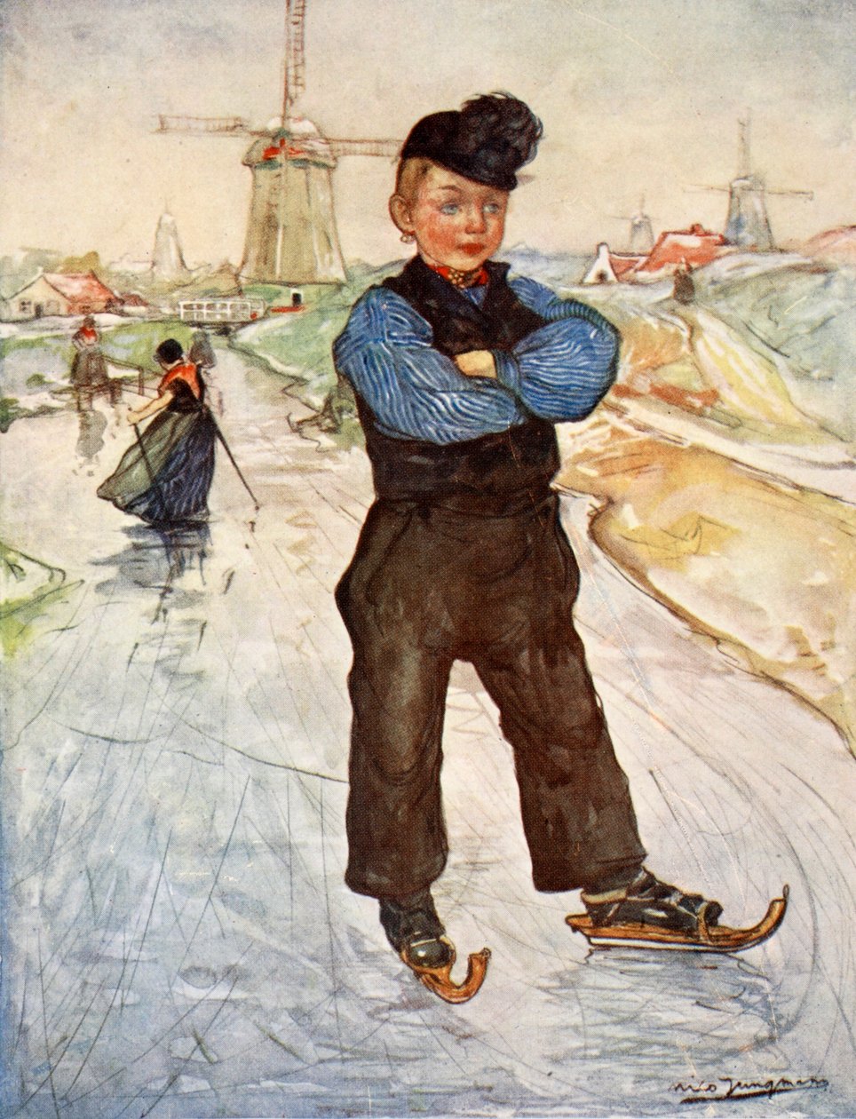 En bondedreng fra Veere på skøjter, 1904 af Nico Jungman