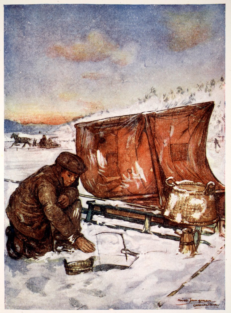Fiskeri gennem isen på Christiania Fjord, 1905 af Nico Jungman