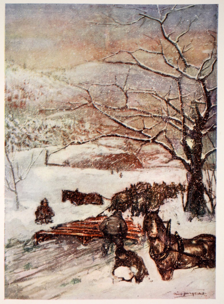 Sneplov trukket af otte eller ti heste, 1905 af Nico Jungman