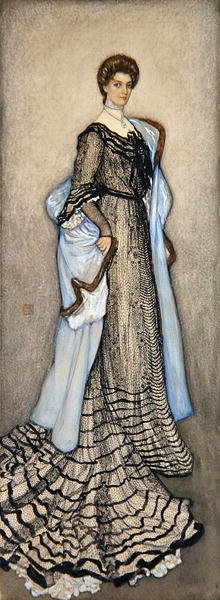 An Elegant Lady (pen, sort blæk, akvarel og kropsfarve på papir lagt på lærred) af Nico Jungman