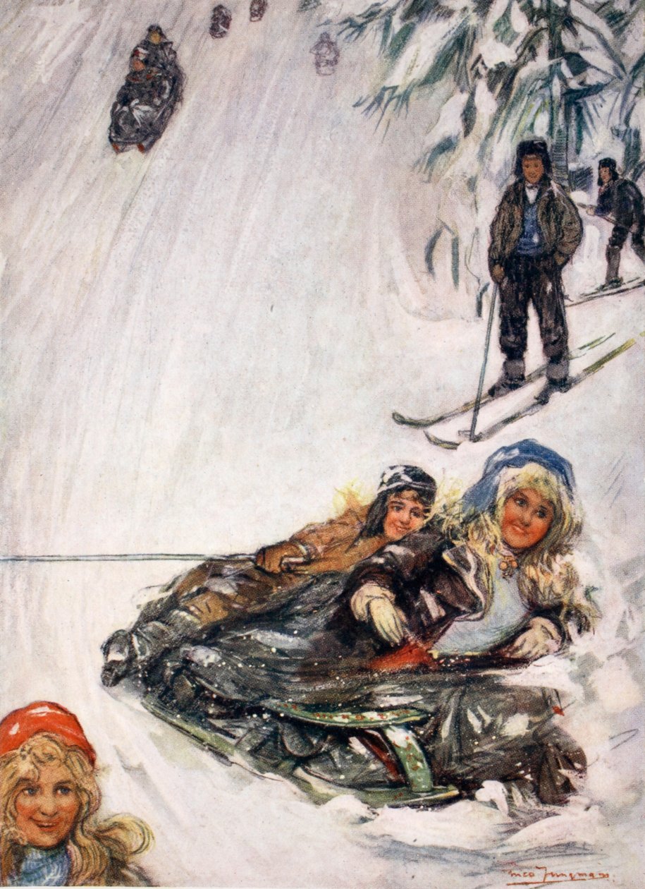 Piger på væltet slæde, Holmencollen, 1905 af Nico Jungman