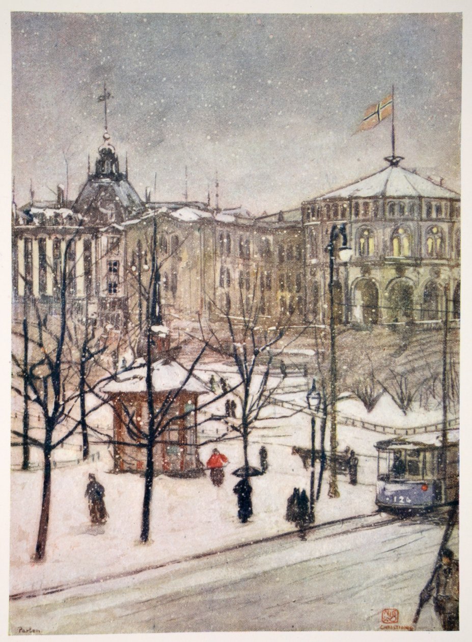 Rigsdagens Huse (Strorthing), Christiania, 1905 af Nico Jungman