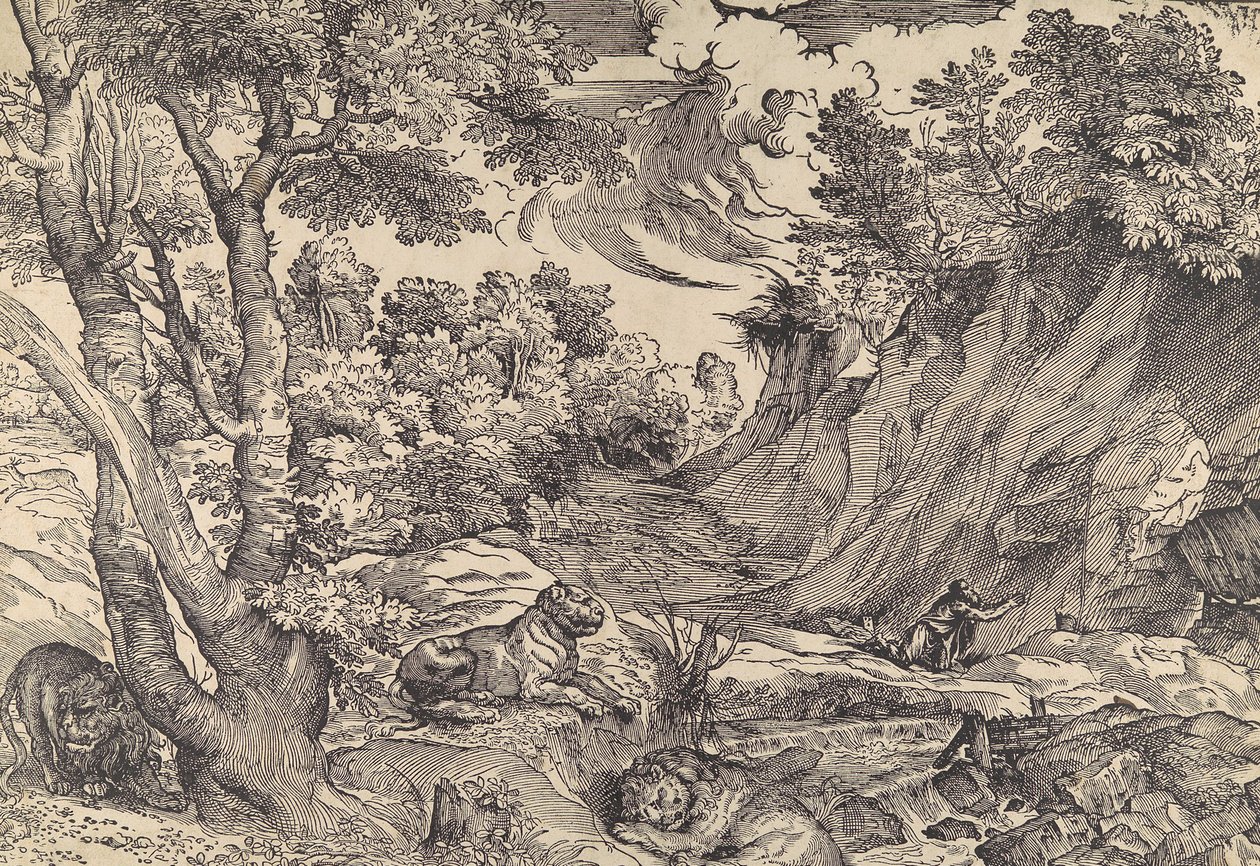 Skt. Hieronymus i vildmarken, midten af 1500-tallet., midten af 1500-tallet. af Nicolò Boldrini.