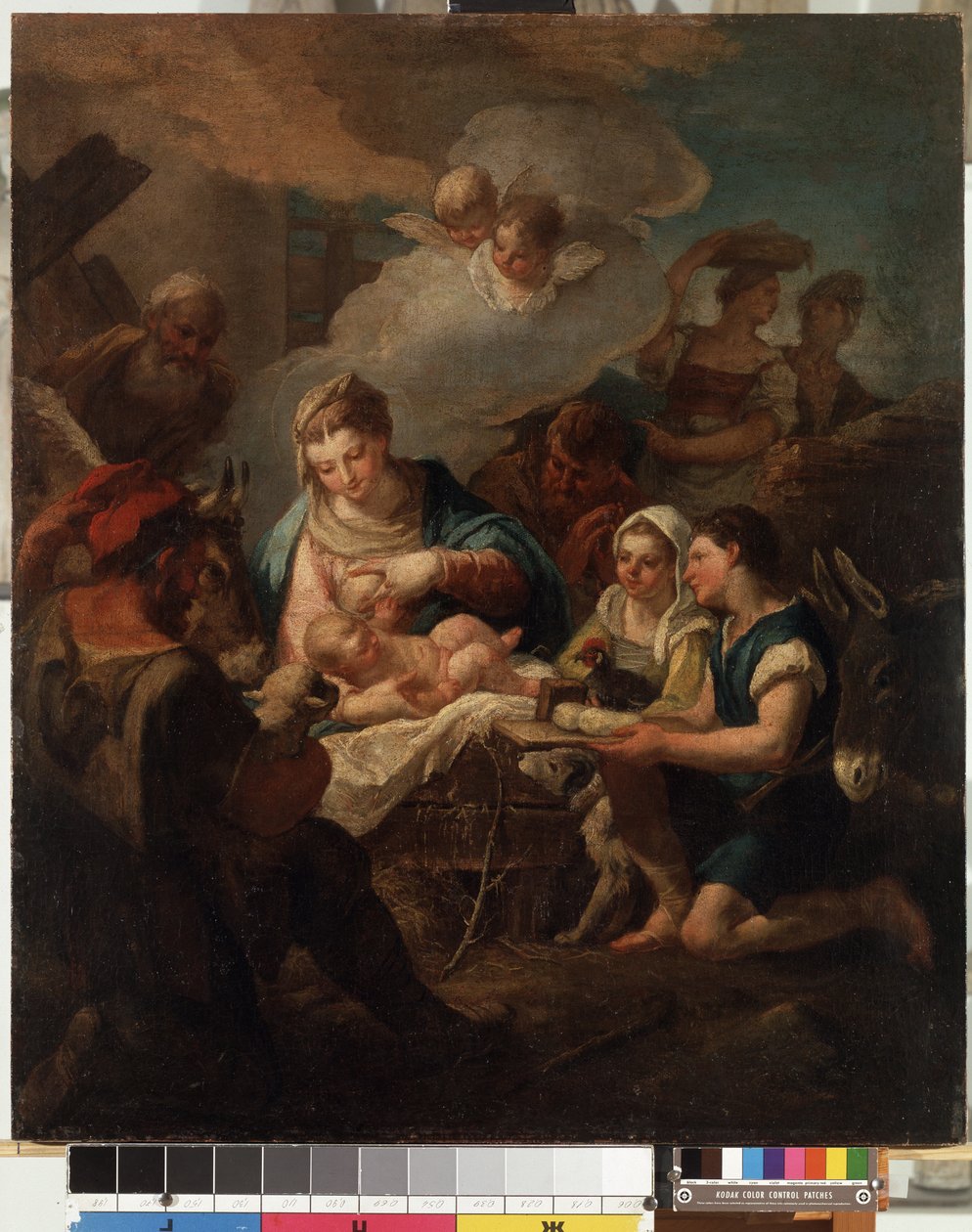 ""Tilbedelse af Kristusbarnet"" (The Adoration of the Christ Child) Maleri af Nicola Grassi (1682-1748) Mikalojus Konstantinas Ciurlionis Museum of Fine Arts fra det 18. århundrede, Kaunas, Litauen af Nicolò Grassi