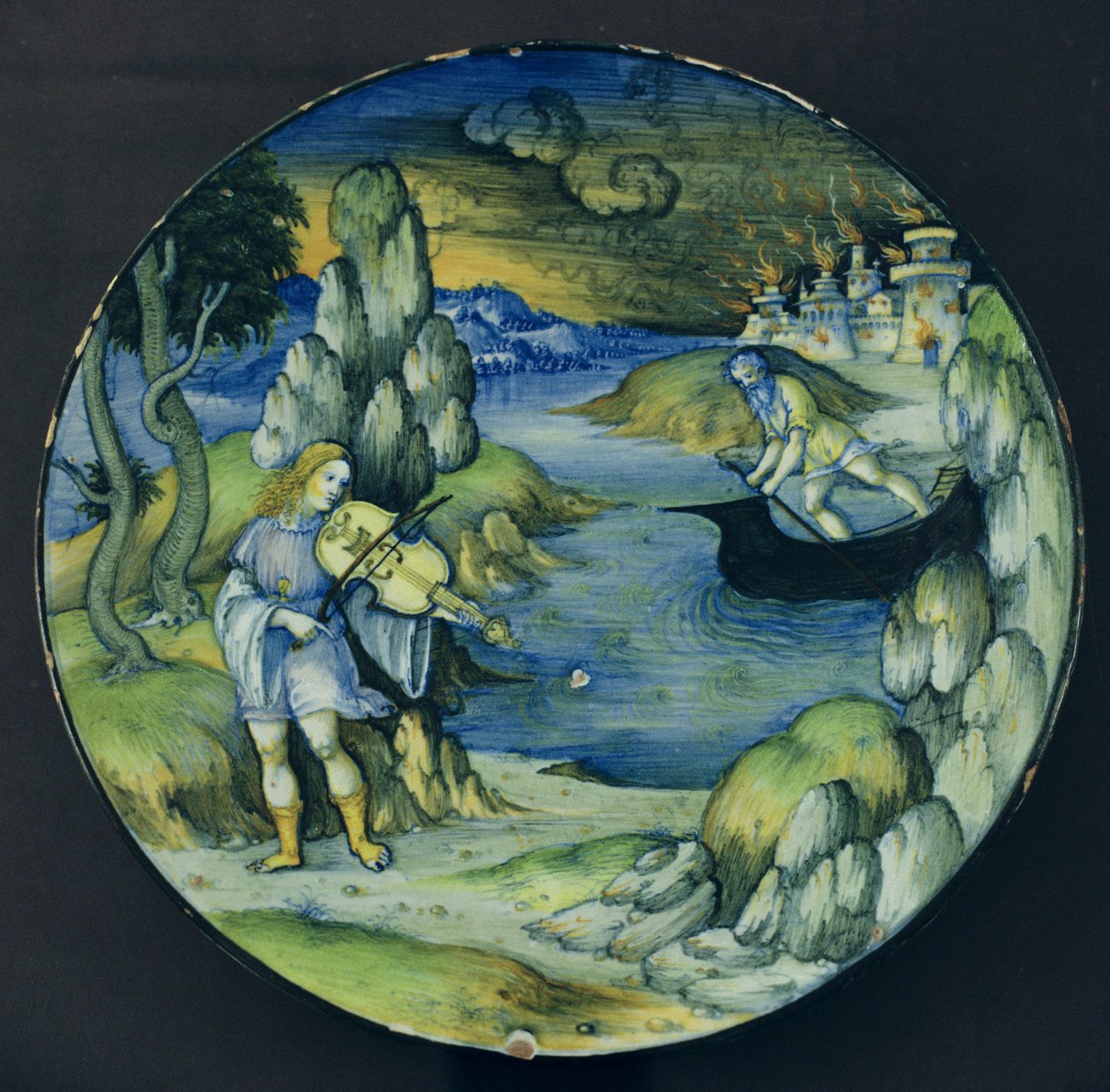 Orfeus og Charon, Maiolica-tallerken, ca. 1515 (keramik) af Nicolò Pellipario