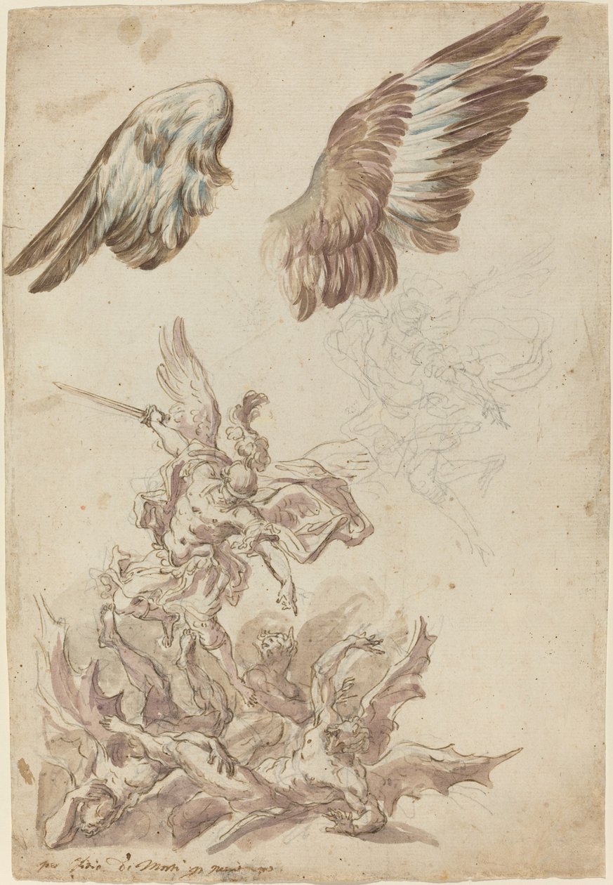 Studier til Saint Michael, der besejrer Rebel Angels af Nicolò Ricciolini
