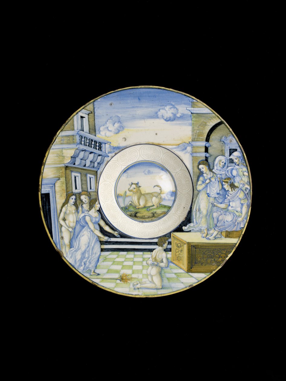 Calumny of Apelles, 1400-tallet (maiolica) af Nicola da Urbino