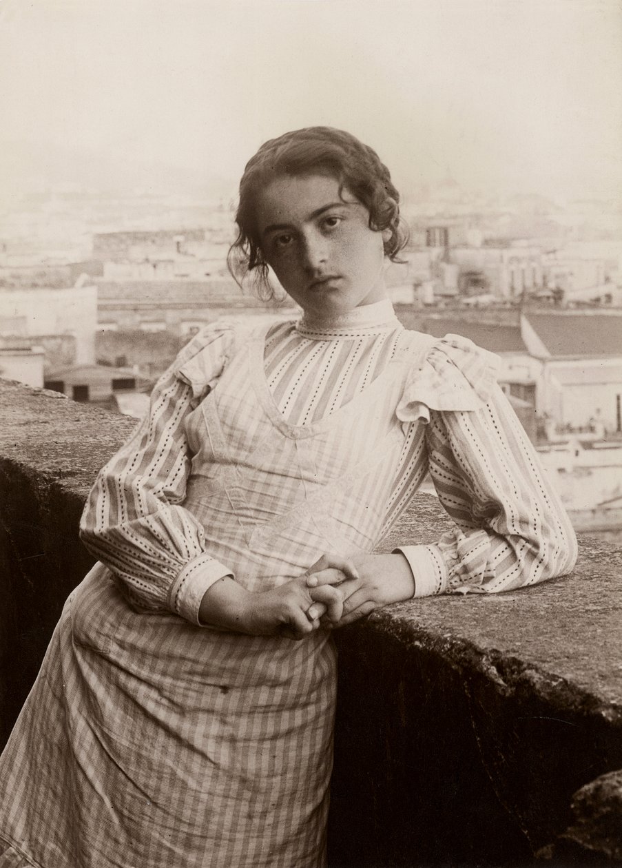 Ung kvinde på en terrasse, Napoli af Nicola Biondi