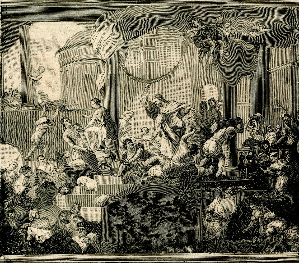 Jesus driver købmænd fra templet, olie på lærred af Nicola Malinconico (1663-1721), Basilica of Sant