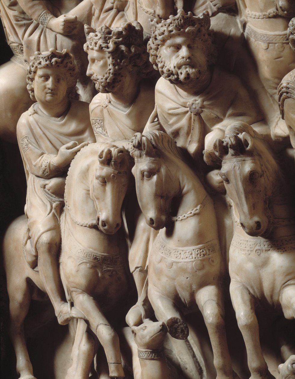 The Voyage of the Magi Reliefdetalje af marmorpularen af ​​Nicola Pisano af Nicola Pisano