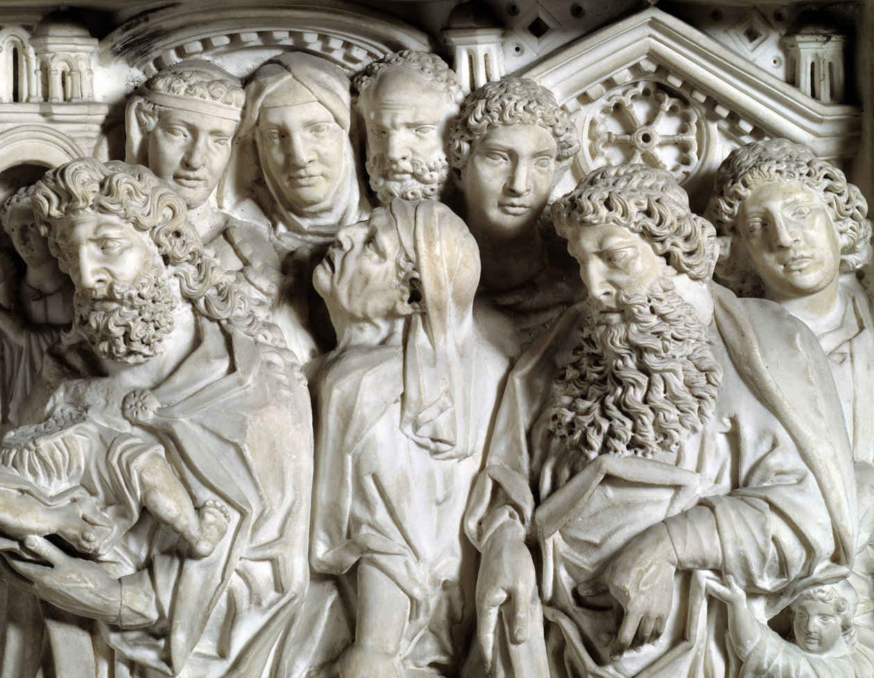 Præsentation af Jesus til templet (Præsentation af Jesus til templet) Detalje Stol udført af Nicola Pisano (1215/20-1278/84) (Marmorprædikestol) 1260 Baptistere Saint John of Pisa (Battistero san Giovanni di Pisa), Italien af Nicola Pisano