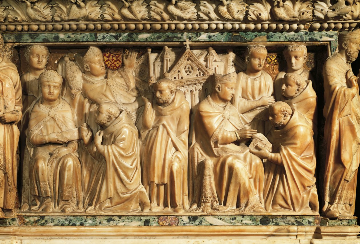 Relief, der viser godkendelse af orden af pave Innocentius III af Nicola Pisano