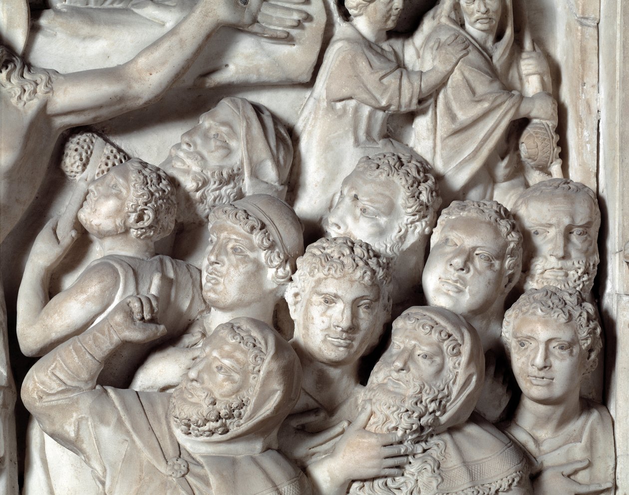 The Crucifixion Detail Chair realiseret af Nicola Pisano (1215 / 20-1278 / 84) (Marmorprædikestol) 1260 Baptistere Saint John of Pisa (Battistero san Giovanni di Pisa), Italien af Nicola Pisano