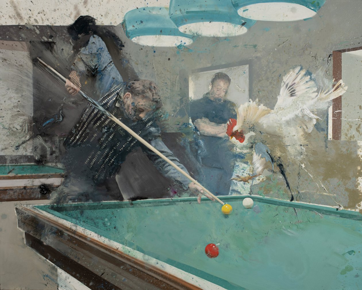 Billard med hane II, 2022 (olie på lærred) af Nicola Pucci