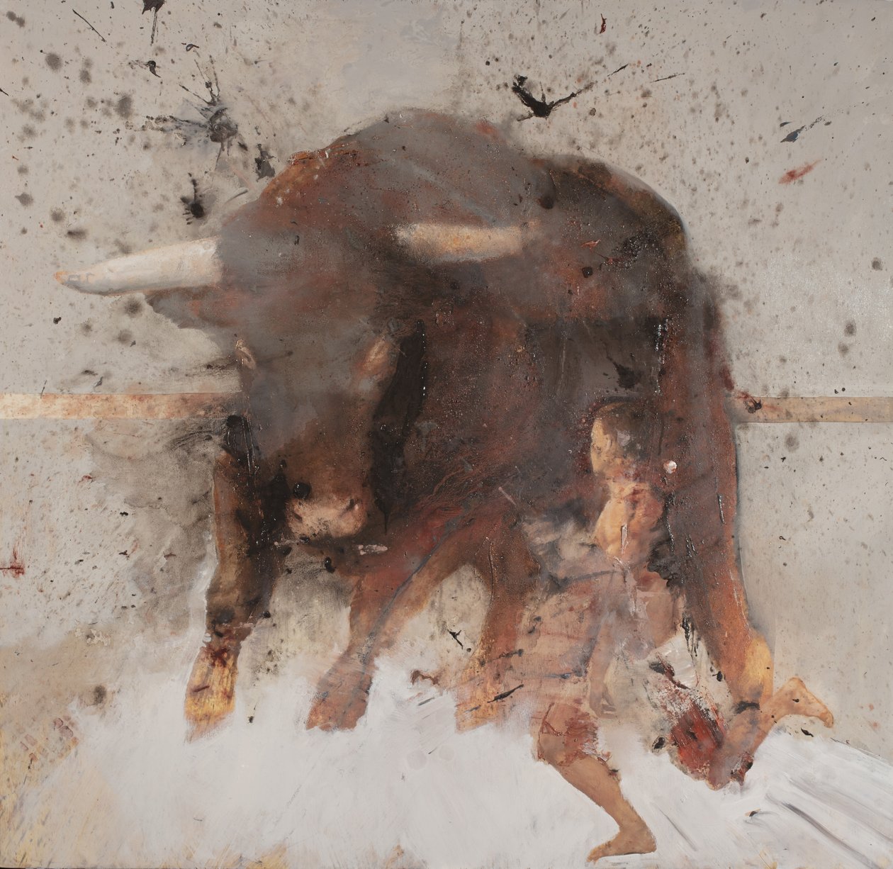 Tyr med tyrefægter, 2019 (olie og forbrænding på træ) af Nicola Pucci