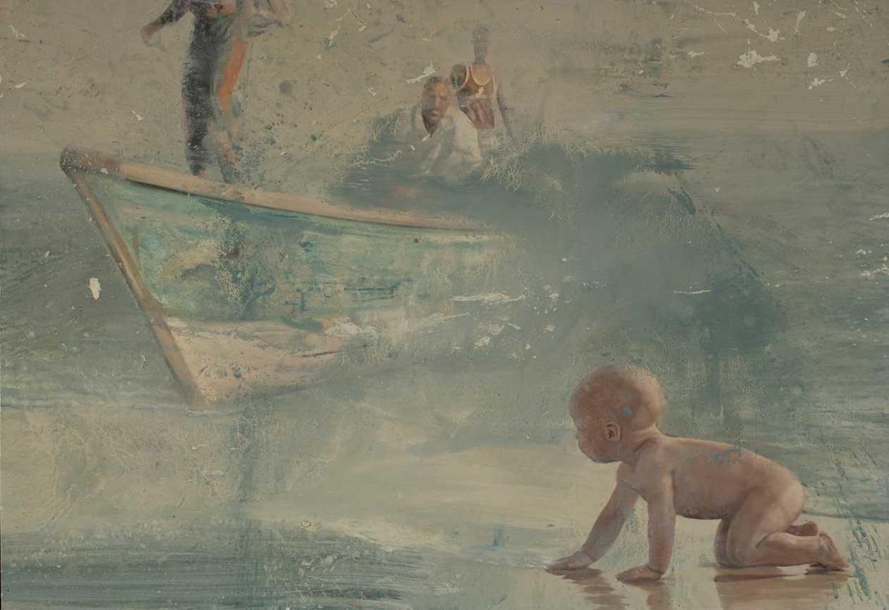 Barn på stranden, 2016 (olie på lærred) af Nicola Pucci